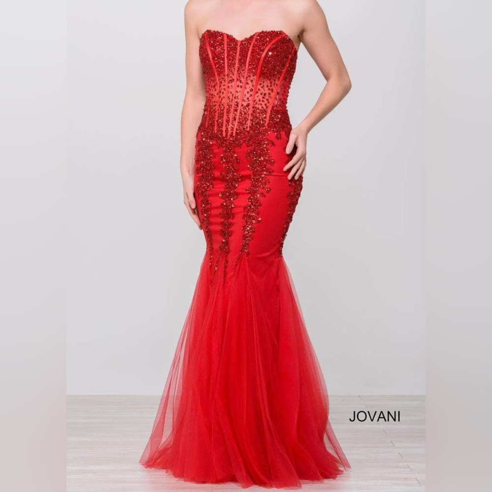 Jovani Sweetheart Corset Illusion Bodice Mermaid Gown Prom Dress